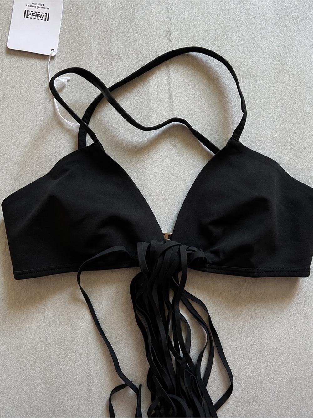 NWT Wolford Fringe Triangle Bikini Top Black Size Large